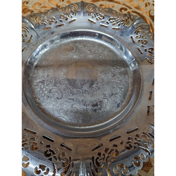 Farber Bros Krome kraft Silver Cake tray with wooden handle - Picture 3 of 6